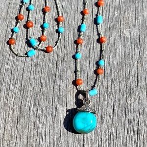 Turquoise, Coral, Sterling Silver Necklace